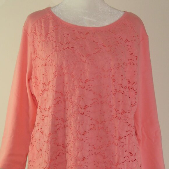 Croft & Borrow Orange 3/4 Sleeve Pullover Top with Floral Overlay Size PXL C1221 - Picture 1 of 7